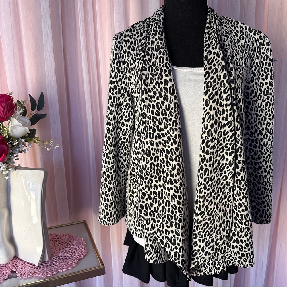 Fall Aesthetic Layering Blazer Animal Print open front cozy warm granny core M